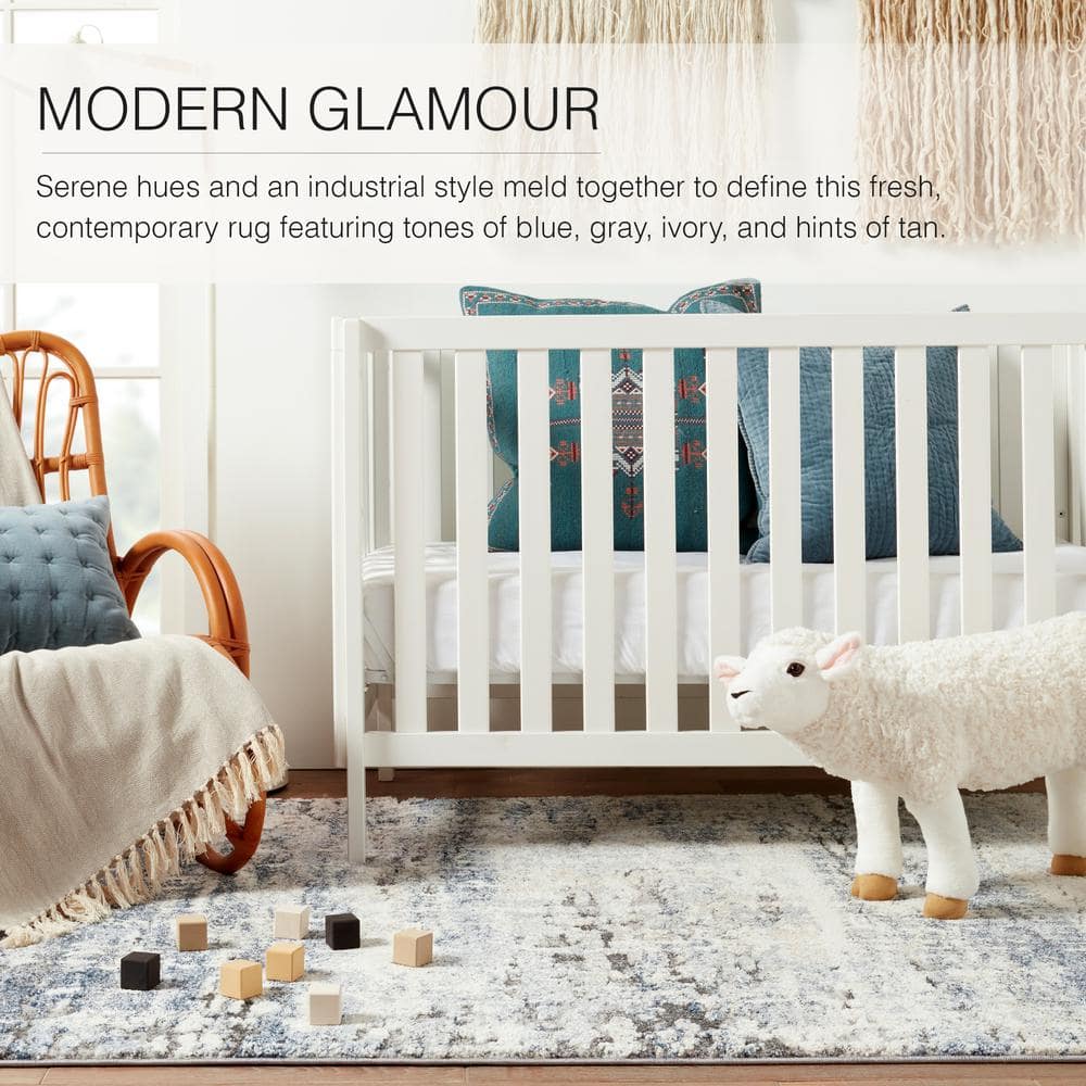 Ferris Benton Blue/Gray Abstract Wool-Blend 3' x 10' Runner Rug