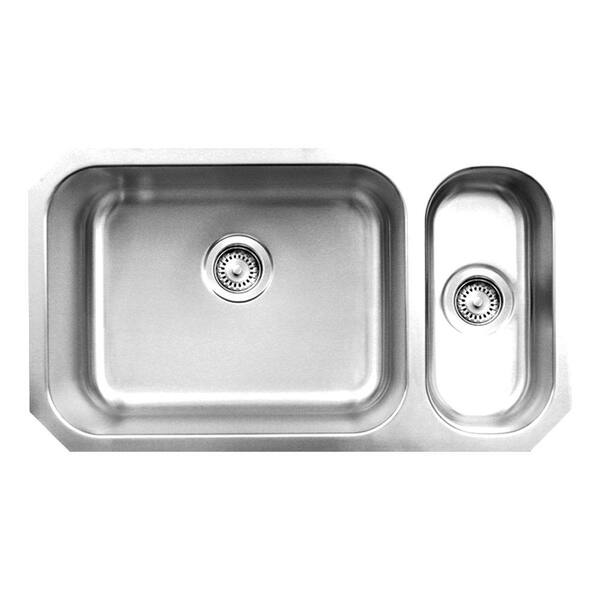Whitehaus Collection Noah's Collection Brushed Undermount Stainless Steel 32.25 in. 0-Hole Double Bowl Kitchen Sink