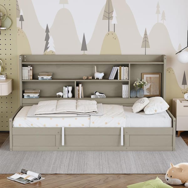 Qualler Gray Twin Size Daybed with USB Charging Station and Hydraulic Storage