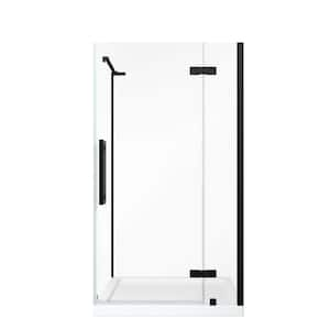 Tampa 38 in. L x 36 in. W x 75 in. H Corner Shower Kit with Pivot Frameless Shower Door in Black and Shower Pan