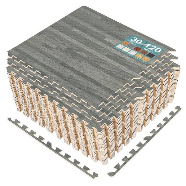 Grey 24 in. W x 24 in. L x 0.38 in. Thick Foam Interlocking Gym Floor Tiles (30Tiles/Pack) (120 sq. ft.)