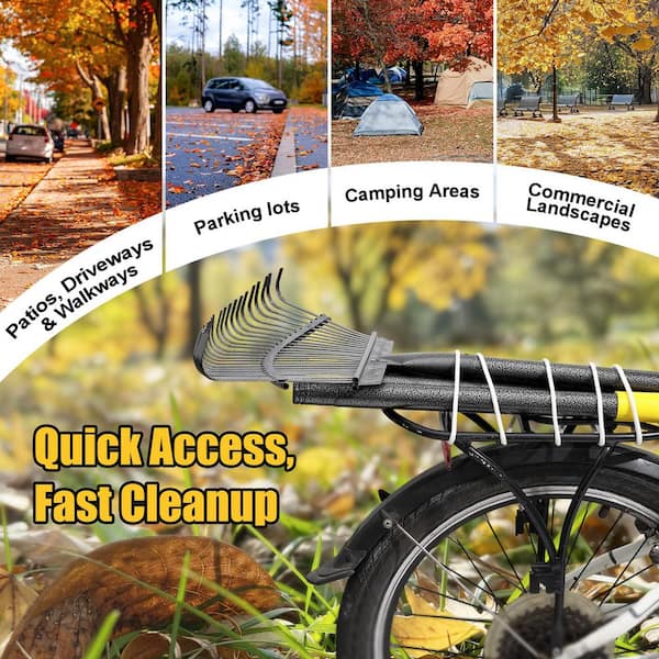 65 in. Steel Handle Metal Leaf Rake, 18 in. Wide Heavy Duty Garden Rake with 25-Tines for Lawn and Yard Cleanup