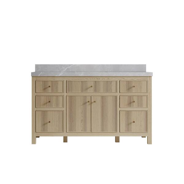 Willow Collections Sonoma Oak 60 in. W x 22 in. D x 36 in. H Single Sink Bath Vanity in White Oak with 2 in. Pearl Gray Quartz Top