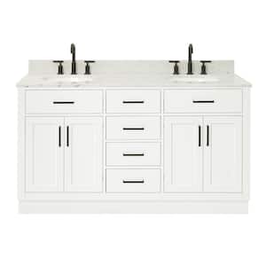 Hepburn 61 in. W x 22 in. D x 35.25 in. H Bath Vanity in White with Carrara Marble Vanity Top in White with White Basins