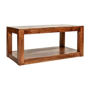 Grounded Block 46 in. Walnut Brown Rectangle Solid Wood Coffee Table with Shelf