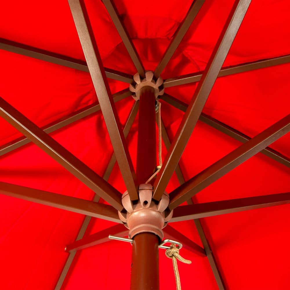Red 9 ft Octagon Market Umbrella with Wooden Pole