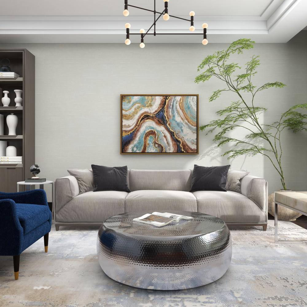 Large Multicolor Abstract Geode Canvas Wall Art with Gold Frame