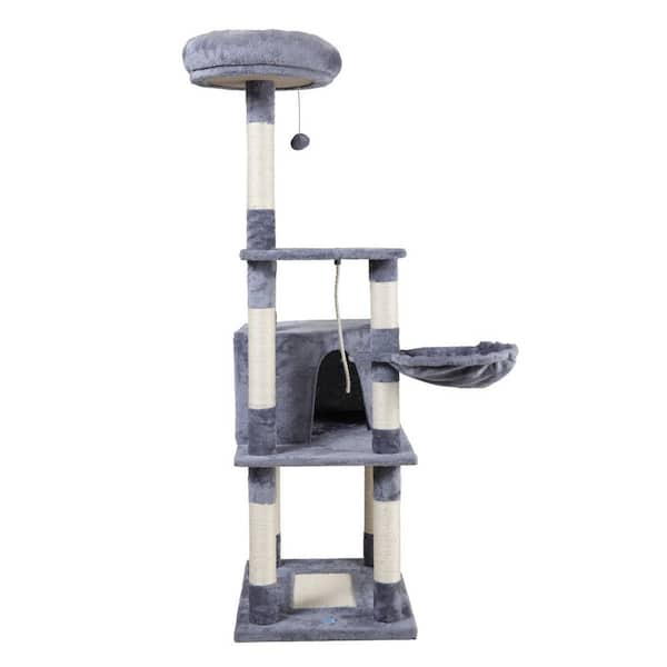 Tatayosi Multi-Level Cat Condo with Pentagonal Cat Litter and Plush Toys - Light Gray