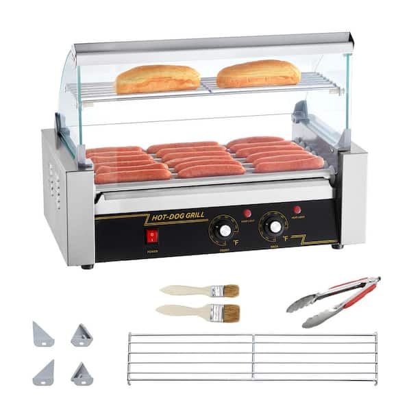Hot Dog Roller, 7 Rollers Capacity for 18, 1050 Watt Stainless Steel Cooker with Dual Temp Control ETL Certified Silver