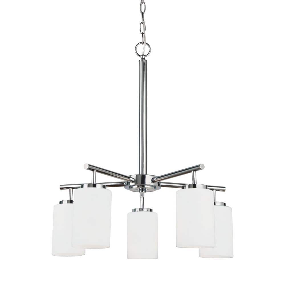 Oslo Chrome 5-Light Chandelier with Opal Etched Glass Shades