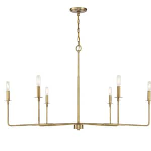 Salerno 42 in. W x 25 in. H 6-Light Warm Brass Wide Chandelier with No Bulbs Included