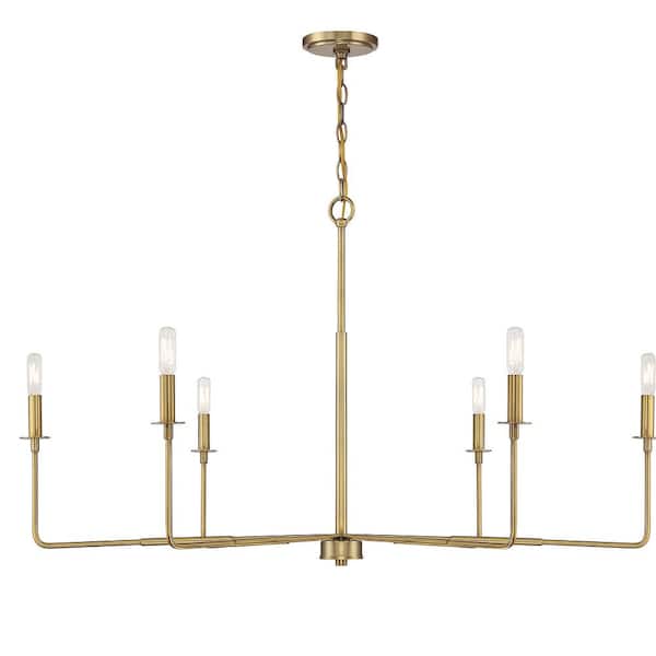 Savoy House Salerno 42 in. W x 25 in. H 6-Light Warm Brass Wide Chandelier with No Bulbs Included