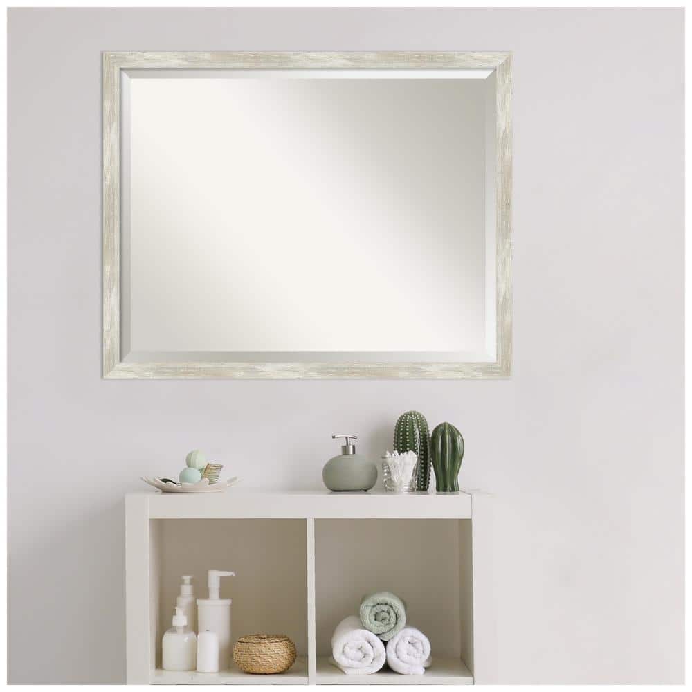 Crackled Metallic Narrow Framed Rectangular Bathroom Vanity Mirror