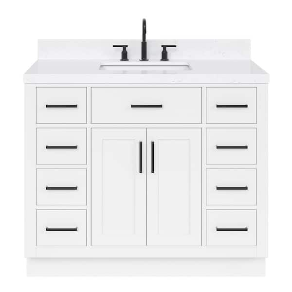 Hepburn 42 in. W x 22 in. D x 36 in. H Single Sink Freestanding Bath Vanity in White with Carrara Quartz Top