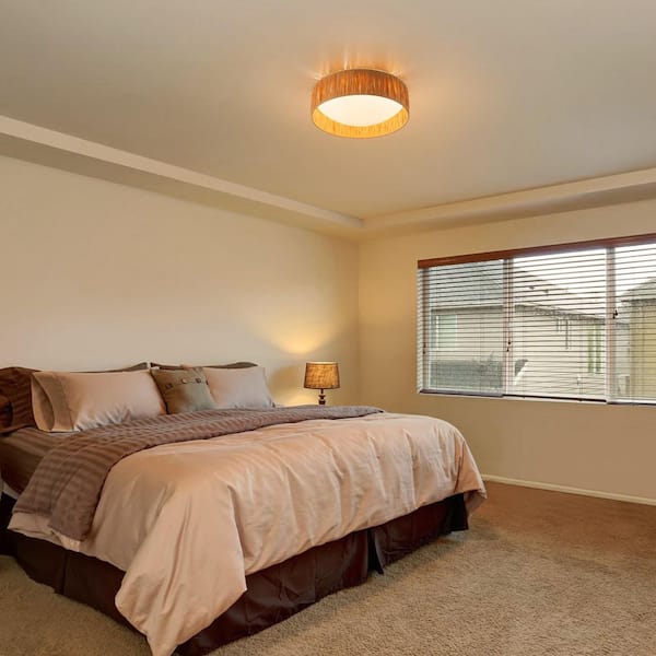 14.25 in. Farmhouse 3CCT LED Flush Mount Ceiling Light with Paper Rope Shade
