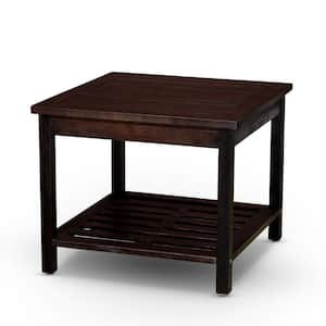 Dark Brown Wood Outdoor Side Table with 2-Shelf