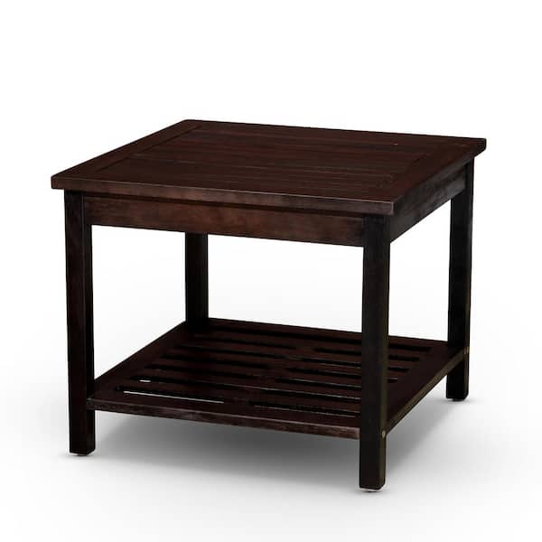 Sudzendf Dark Brown Wood Outdoor Side Table with 2-Shelf