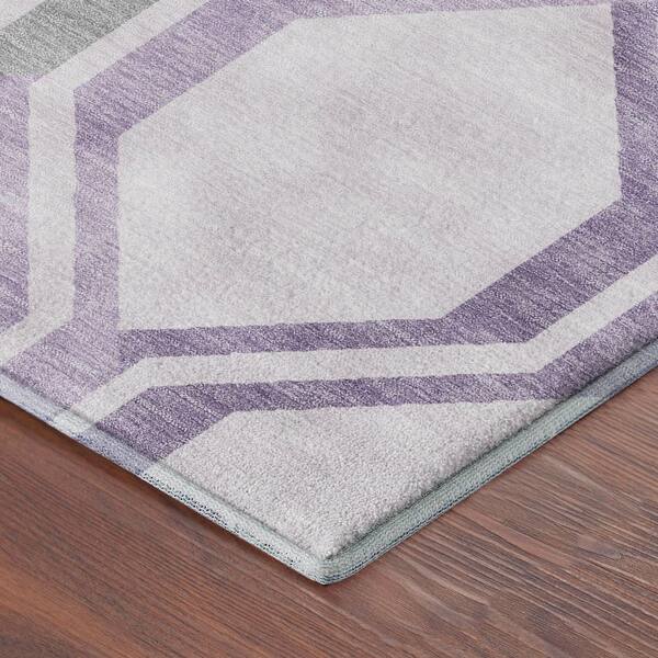 Mayfield Premium Machine Washable Abstract AMF2326 Lavender 8 ft. x 8 ft. Round Rug