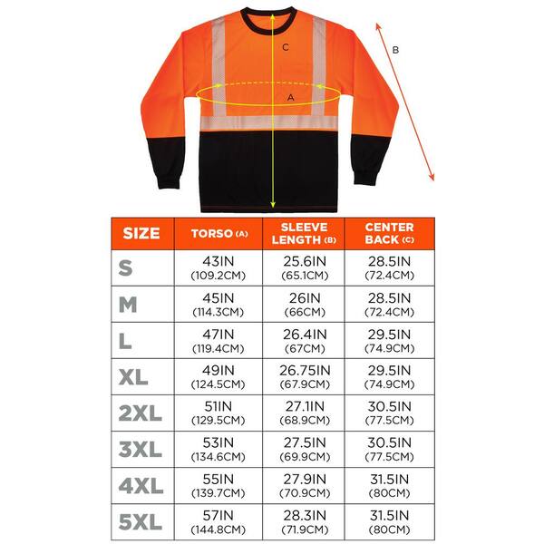 Ergodyne GloWear 8281BK XL Orange Type R Class 2 Black Front Long Sleeve T-Shirt