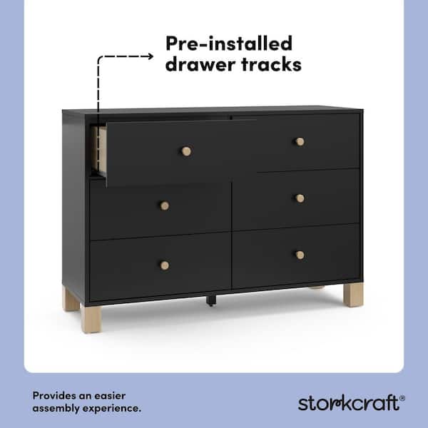 Storkcraft California Black and Driftwood 6-Drawer 47.72 in. Wide