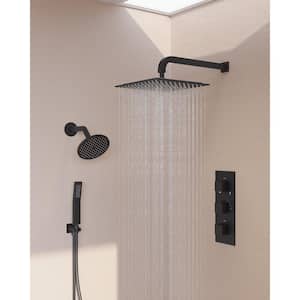 ZenithRain Shower System 5-Spray 12 and 6 in. Dual Wall Mount Fixed and Handheld Shower Head 2.5 GPM in Matte Black