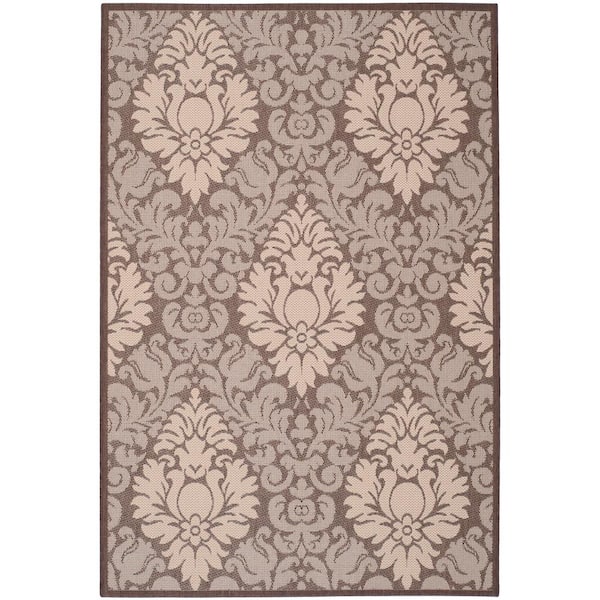 SAFAVIEH Courtyard Chocolate/Natural 4 ft. x 6 ft. Floral Indoor/Outdoor Patio  Area Rug