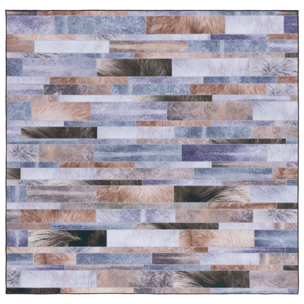 Rustic-Chic Multicolor Faux Hide Square Rug - Machine Washable