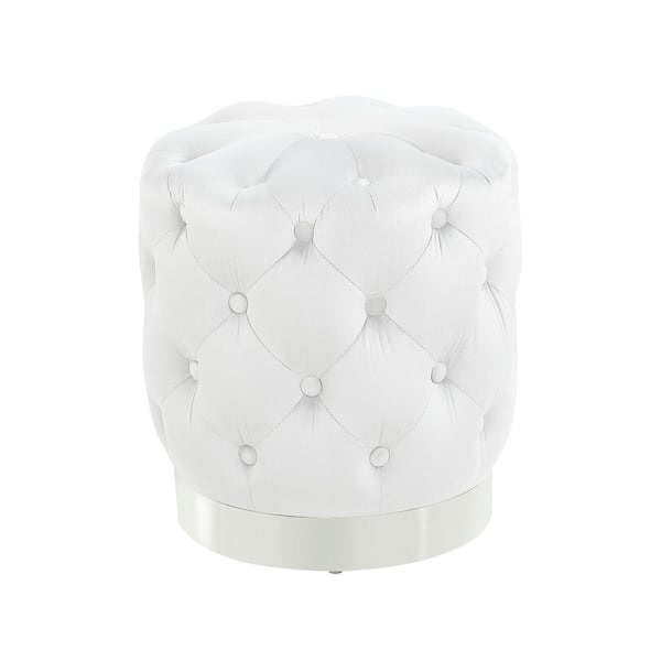 Morden Fort White Round Tufted Velvet Ottoman Bench Footrest for Entryway 14.75 in D x 14.75 in. W x 17.5 in. H