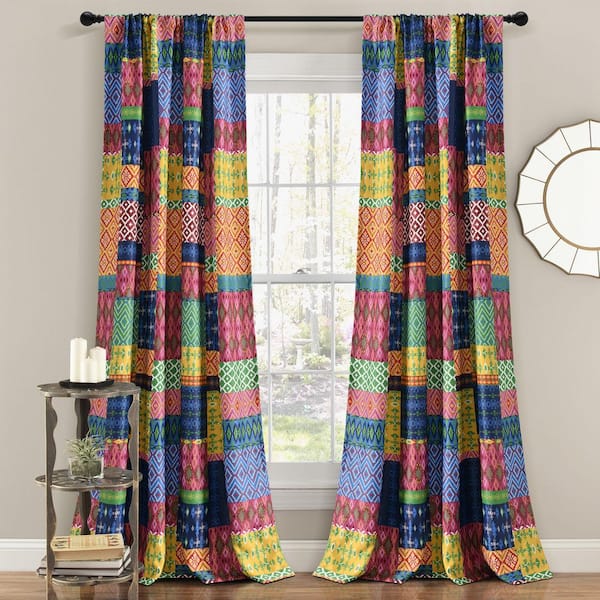 HOMEBOUTIQUE Misha 52 in. W x 84 in. L Light Filtering Window Curtain Panels in Fuchsia/Navy Set