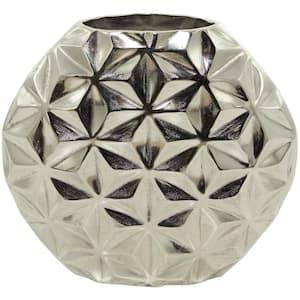 13 in. Silver Faceted Aluminum Metal Geometric Decorative Vase