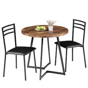3-Piece Dining Table Set, Brown 30 in. H Modern Round Wood Top Accent Table and Chairs for Room and Small Space