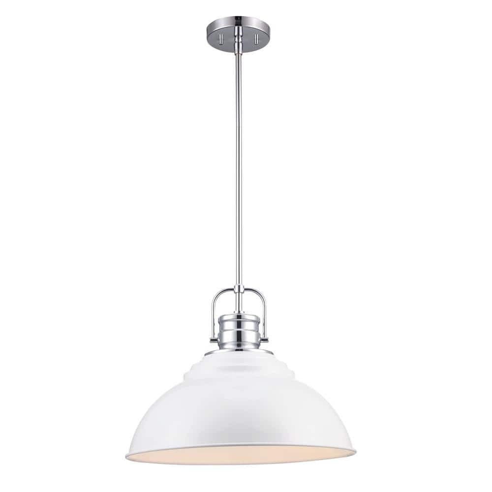Shelston 16 in. 1-Light White and Chrome Farmhouse Pendant Light Fixture wi