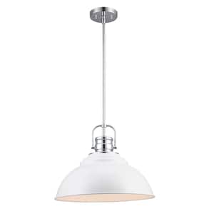 Shelston 16 in. 1-Light White and Chrome Farmhouse Pendant Light Fixture with Metal Shade