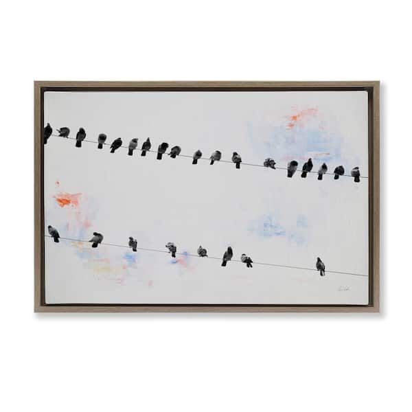 Stupell Industries Migrating Birds on Wire by Deborah Revell Brown Floater Frame Animal Graphic Art Print 17 in. x 25 in.