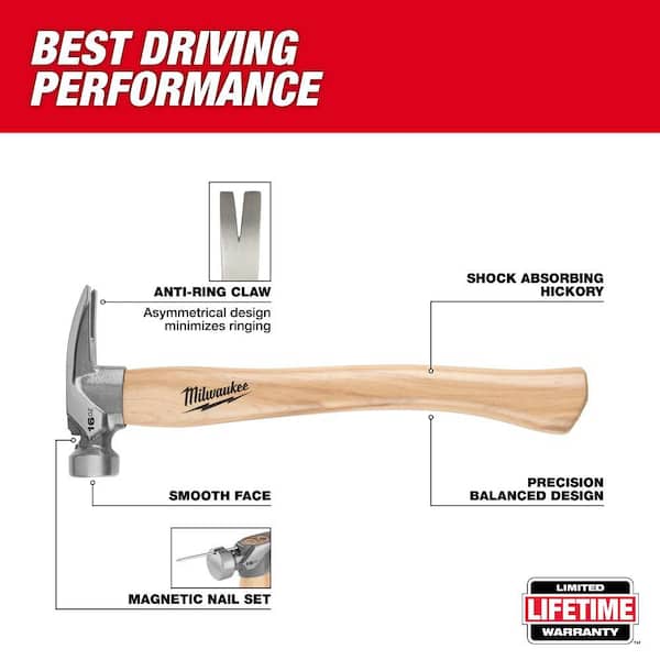 Milwaukee 16 oz. Smooth Face Hickory Handle Hammer 48-22-9517