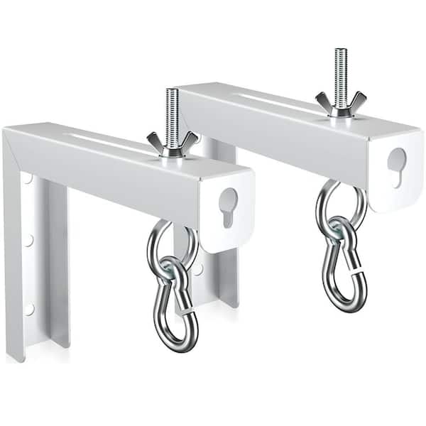 6 in. Adjustable Projector Screen Wall Mount L-Brackets Hanging Ceiling Hook White Holds Up to 66 lb. 2-Pack