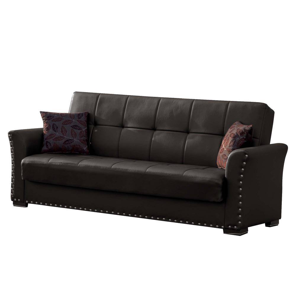 Ottomanson Champion Collection Convertible 88 In. Brown Leatherette 3 ...