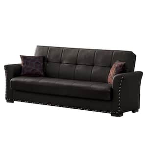 Champion Collection Convertible 88 in. Brown Leatherette 3-Seater Twing Sleeper Sofa Bed with Storage