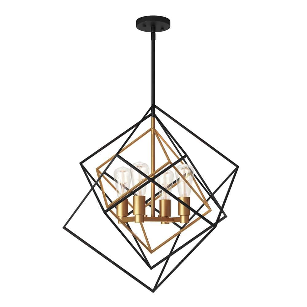 Artika Harmonium 4-Light Black Sputnik Caged Modern Industrial Hanging Pendant Light Chandelier for Kitchen Dining Room