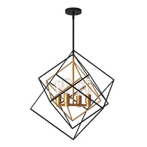 Harmonium 4-Watt 4-Light Black and Gold Modern Sputnik Cage Pendant Chandelier Light Fixture for Dining Room or Kitchen
