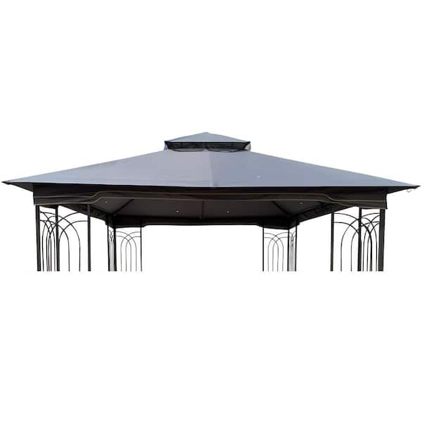 Angel Sar 10 ft. x 10 ft. Patio Double Roof Gazebo Replacement Canopy Top Fabric, Gray