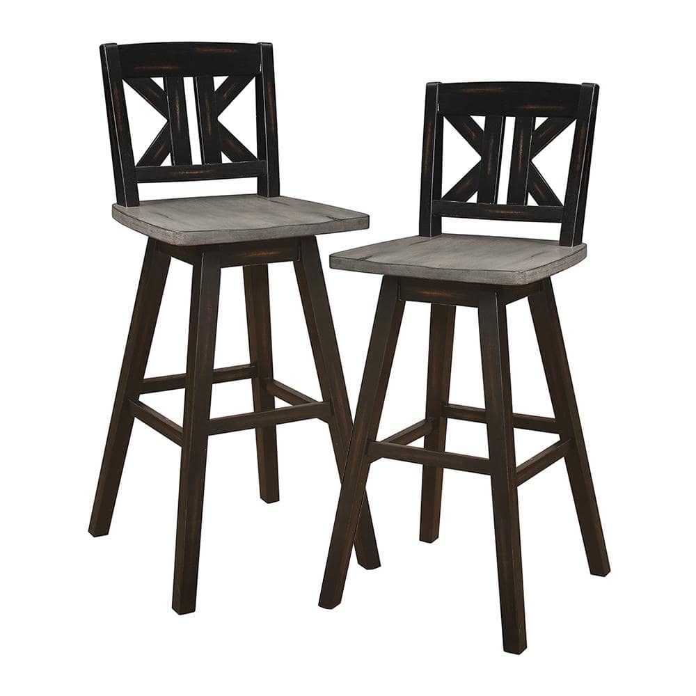 Fenton 28 in. Distressed Gray and Black Wood Swivel Pub Height Chair (Divid