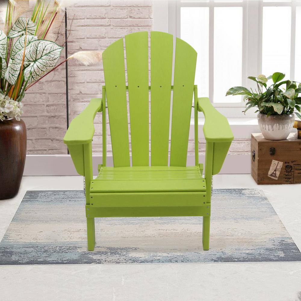 Classic Solid All-weather Folding Plastic HDPE Adirondack Chair in Light Gr