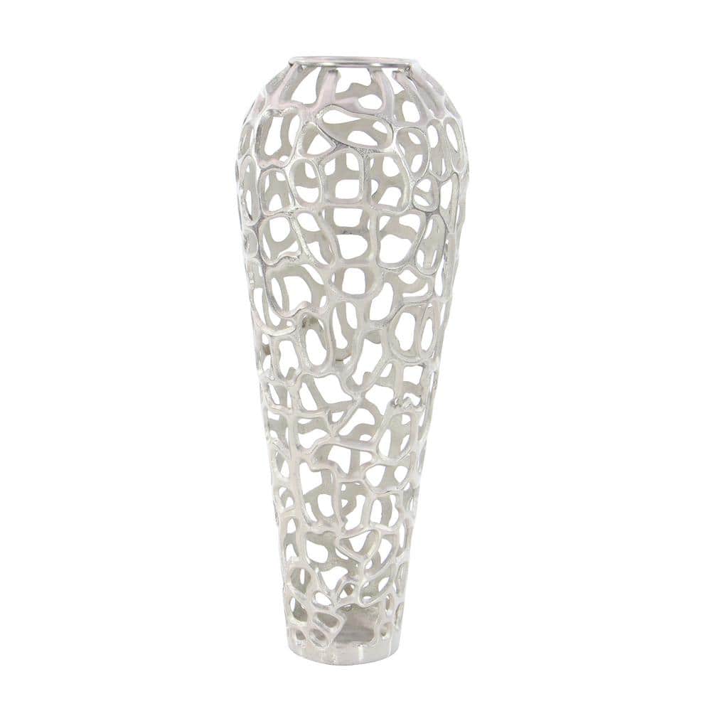 Elegant Silver Coral Aluminum Floor Vase 12" x 33"