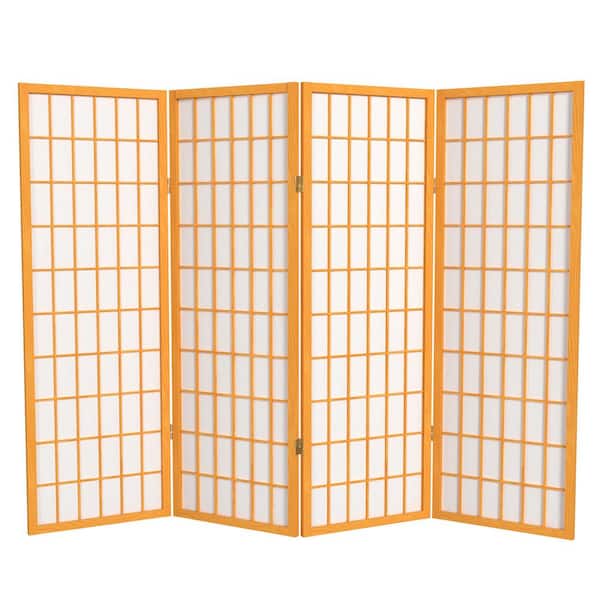 Oriental Furniture 4 ft. Short Window Pane Shoji Screen - Honey - 4 Panels