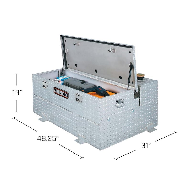 Jobox 48-1/4 in. Champion Fuel-N-Tool Aluminum 74 Gal. Liquid Transfer Tank with Removable Tool Storage Chest