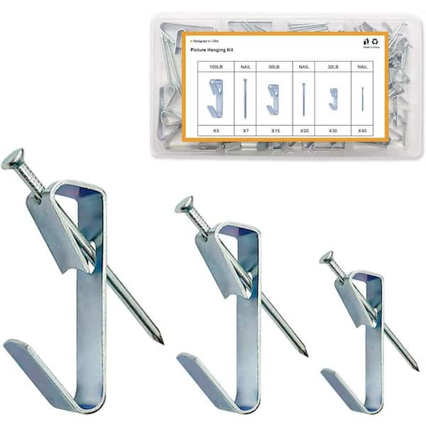 Picture Hanging Kit Assorted Sizes 117Pcs for Wooden Drywall with 30/50/100lbs Hooks Includes 50 Hangers 67 Nails