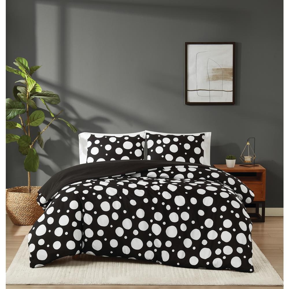 Sophia Black and White Dot Microfiber Duvet Cover Set