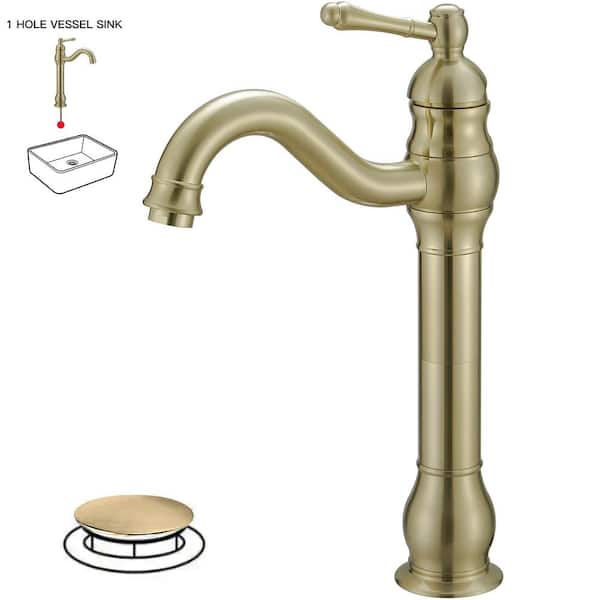 BWE Single Handle Single Hole Vessel Sink Faucet With 360° Swivel Spout in Brushed Gold