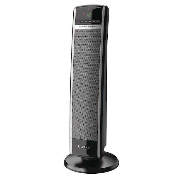 1500W 30 in. Black Indoor Electric Tower Forced Air Ceramic Space Heater with Thermostat, 2-Speeds, Timer, and Remote